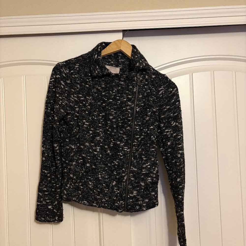 Banana Republic Textured Moto Jacket 2 Black Zippy Knit Full Zip Collar Acrylic